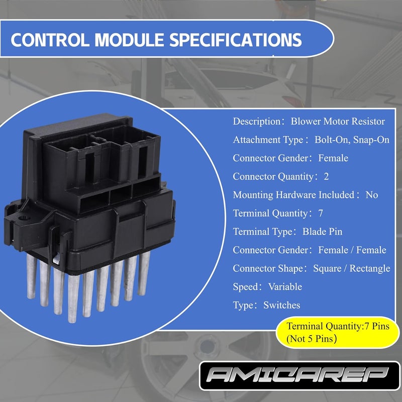 AMICAREP HVAC Blower Motor Resistor Fit for 2007-2013 Chevy Silverado Suburban Tahoe Camaro Equinox/GMC Acadia Sierra Yukon/Buick Enclave Encore/Cadillac Escalade/Blower Motor Control Module/Resistor 15141283 - Image 3